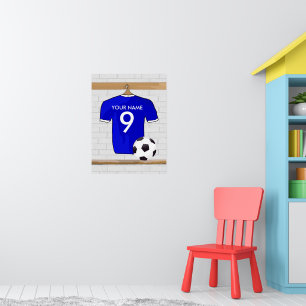 Pôster Jérsei de futebol branco azul personalizado do
