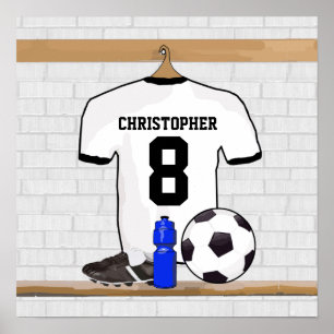 Poster Jérsei de futebol preto branco personalizado do