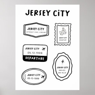 Poster Jersey City - Coleção de Carimbos Viagem Vintage
