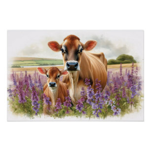 Pôster Jersey Cow e Calf Wildflower