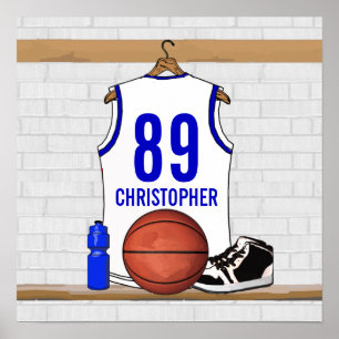Pôster Jersey Personalizada de Basquete Branco e Azul