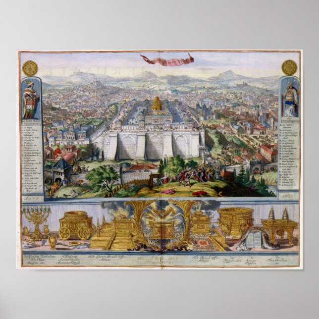 Poster Jerusalém e o Templo 1687 Panorama Antiquado (Frente)