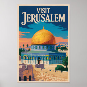 Poster Jerusalém Ilustração de Viagem Arte Vintage Israel