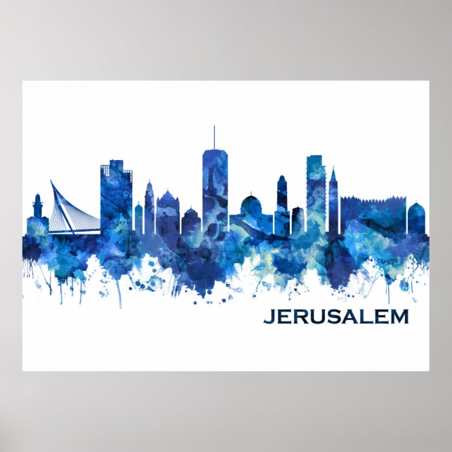 Poster Jerusalém Israel Skyline Blue (Frente)