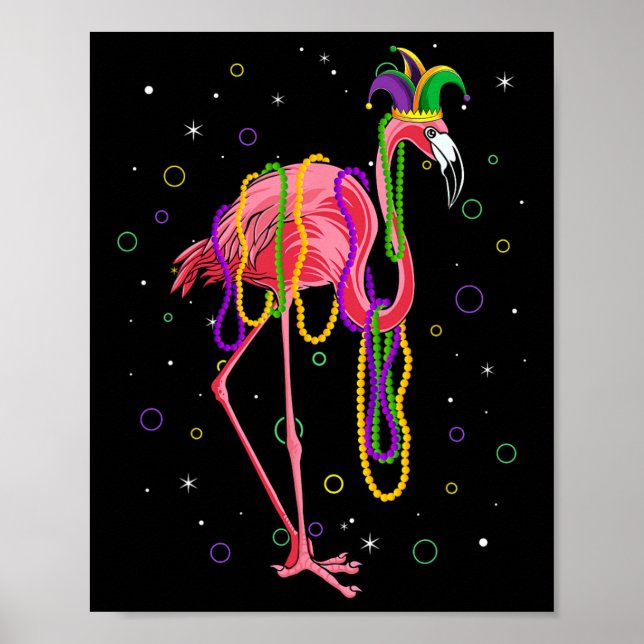 Poster Jester Flamingo E Miçangas Mardi Gras Fat Terça P (Frente)