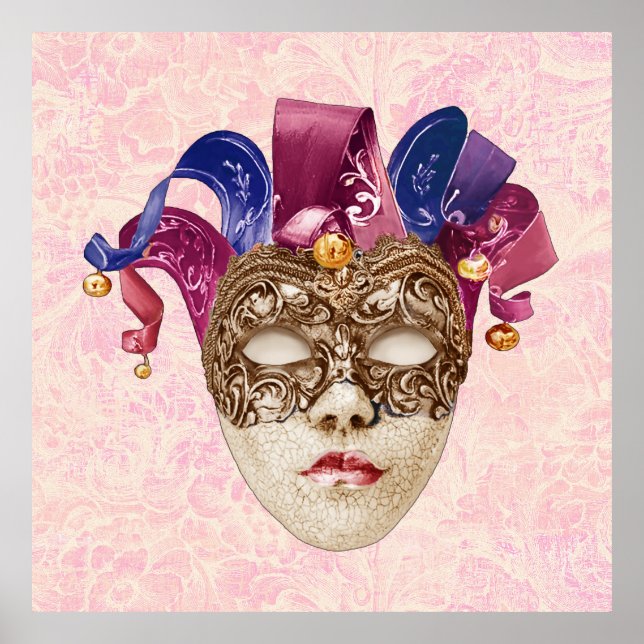 Poster Jester Porcelain Mask with Ribbons and Bells (Frente)