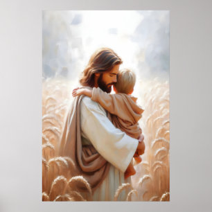 Poster Jesus Abraçando Menino Jesus e Criança Jesus e Cri