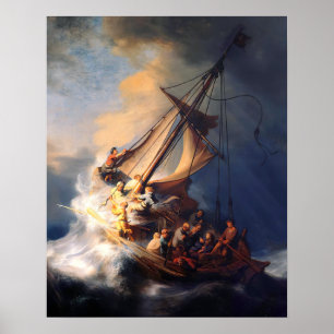Poster Jesus acalma o mar de tempestade de Galileu Rembra
