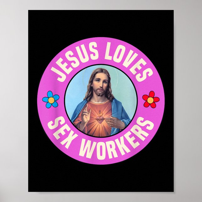 Poster Jesus Adora Trabalhadores Flores Cristãs De Fé (Frente)