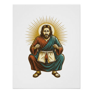 Pôster Jesus Ajustando Cueca Incomoda no Meio do Agachame