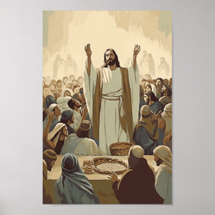 Poster Jesus alimenta a Bíblia 5000 Cristo versa história