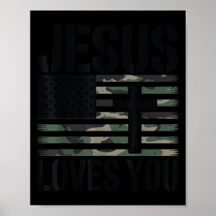Poster Jesus Ama Você Camuflagem Cristão 4 de Julho Homen