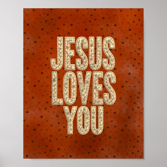 Poster Jesus Ama Você Encorajamento Cristão Rústico (Frente)