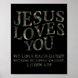 Poster Jesus Ama Você Eu Camuflagem Cristão Jovens Homens