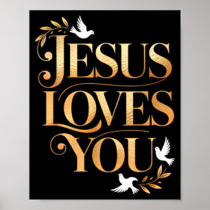 Poster Jesus Ama Você Pombo E Ramo De Oliveira Elegante C