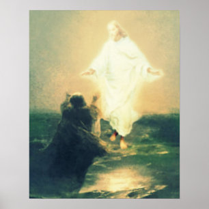 Pôster Jesus caminha em água milagre e Rua Peter