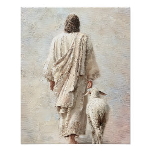 Pôster Jesus Caminhando com o Cordeiro