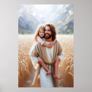 Poster Jesus Carregando Menina Jesus e Crianças Jesus