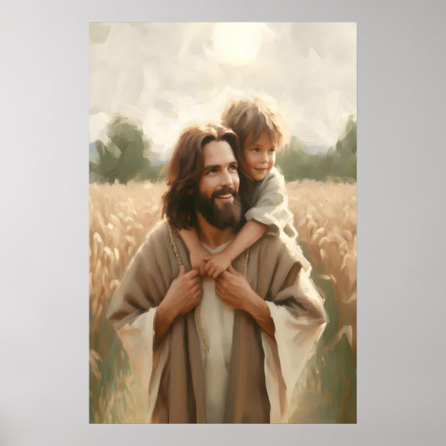 Poster Jesus Carrying Child Jesus and Baby Painting Chris (Frente)