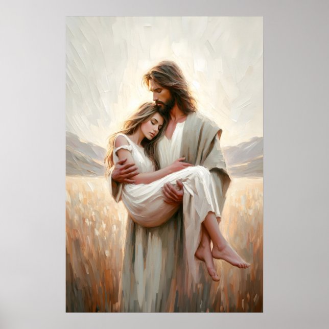 Poster Jesus Carrying Woman Jesus Woman LDS Art Jesus (Frente)