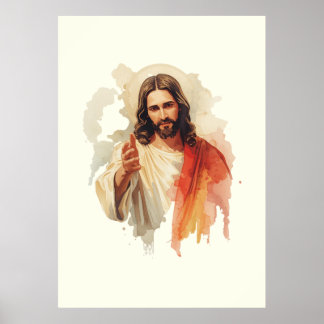 Poster Jesus christ Extending Hands Water color painting