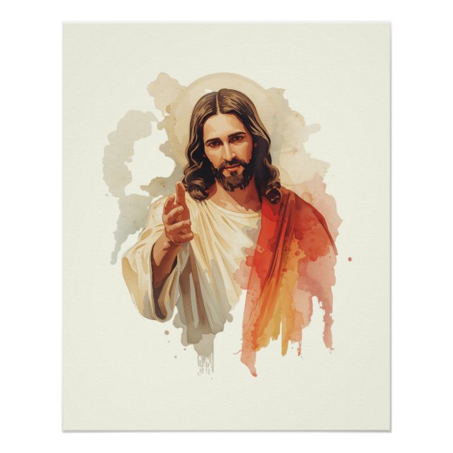 Pôster Jesus christ Extending Hands Water color painting (Frente)