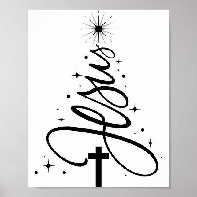 Poster Jesus Christmas Tree Christian Bible Verse Snowfla (Frente)