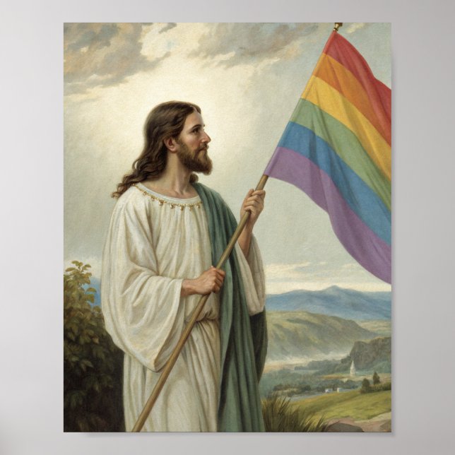 Poster Jesus com a bandeira do orgulho (Frente)