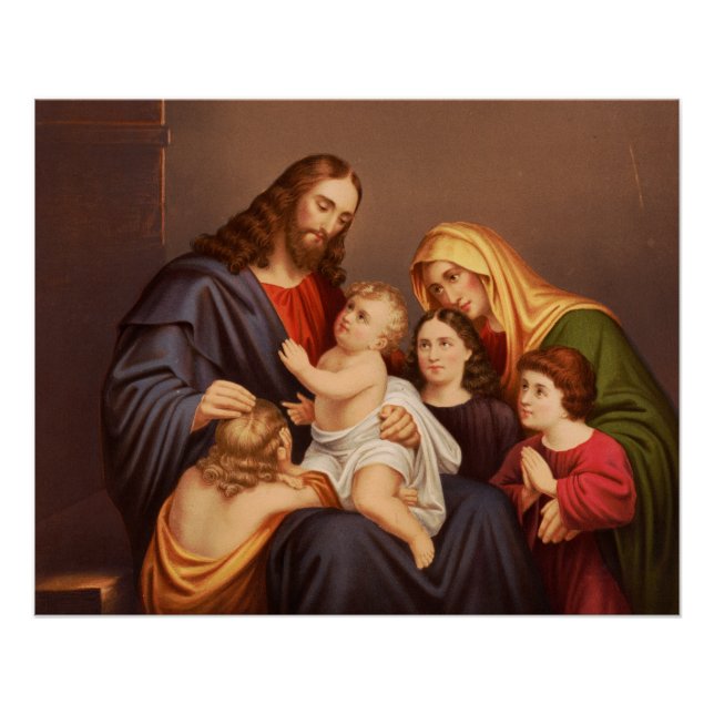 Pôster Jesus Cristo com Crianças Arte Fina Premium (Frente)