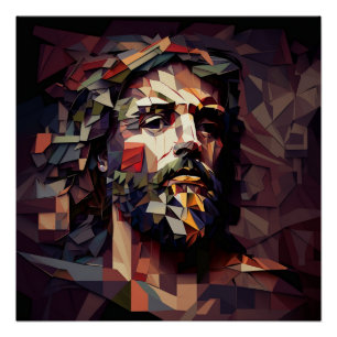Pôster Jesus Cristo em formas angulares em Borgonha e Dou