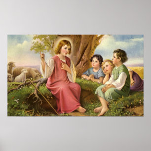 Pôster Jesus Cristo Ensinando Crianças, Religião Vintag