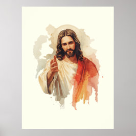 Poster Jesus Cristo Estendendo as Mãos pintura em aquarel