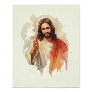 Pôster Jesus Cristo Estendendo as Mãos pintura em aquarel