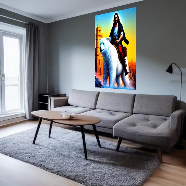 Poster Jesus Cristo montando um Urso Polar | AI Art Poste (Criador carregado)