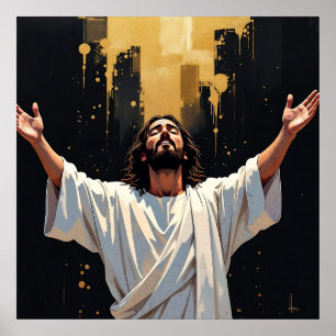 Poster Jesus Cristo Nosso Salvador Preto e Dourado