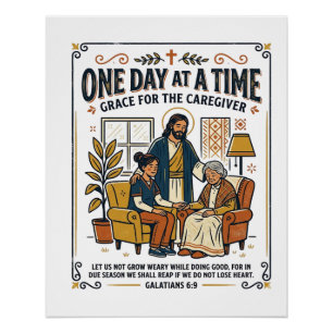 Pôster Jesus Cuida dos Pais Idosos Camiseta Gráfica Crist