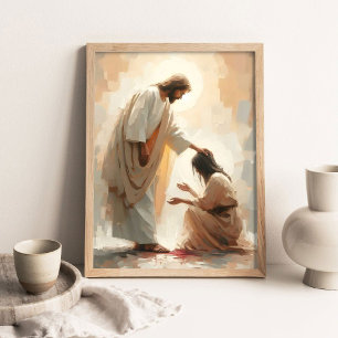 Poster Jesus Cura a Mulher Hemorrágica, Pintura Cristã