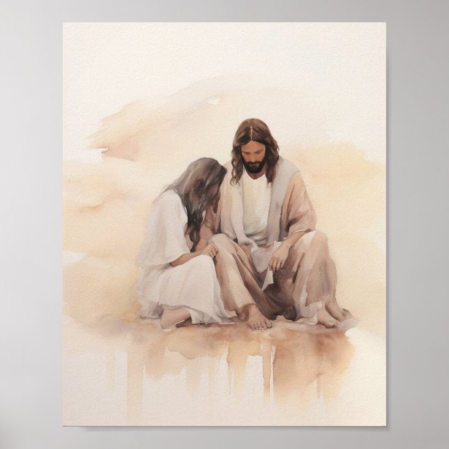 Poster Jesus curando a mulher sangrando - água minimalist (Frente)