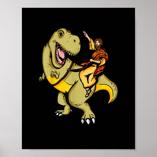 Poster Jesus Dirigindo Uma Camisa De T-Rex Dinossauro Eng (Frente)