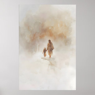 Poster Jesus E A Menina Aquarela Arte Cristã