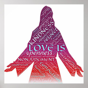 Poster Jesus é amor, compaixão, cristão não-julgament