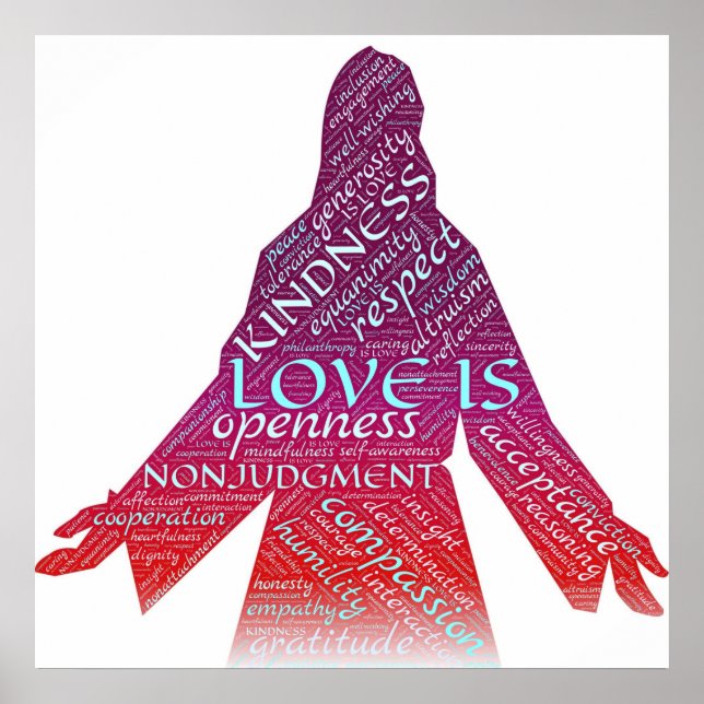 Poster Jesus é amor, compaixão, cristão não-julgamento (Frente)