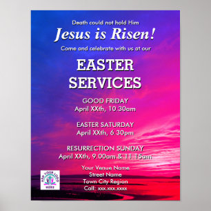 Poster JESUS É Convite aos Serviços da Igreja Páscoa de R