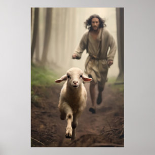 Poster Jesus e Cordeiro Jesus Deixa os 99 Jesus e Ovelhas