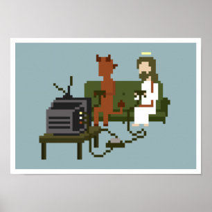 Poster Jesus e Diabos Tocam Video games Pixel Art
