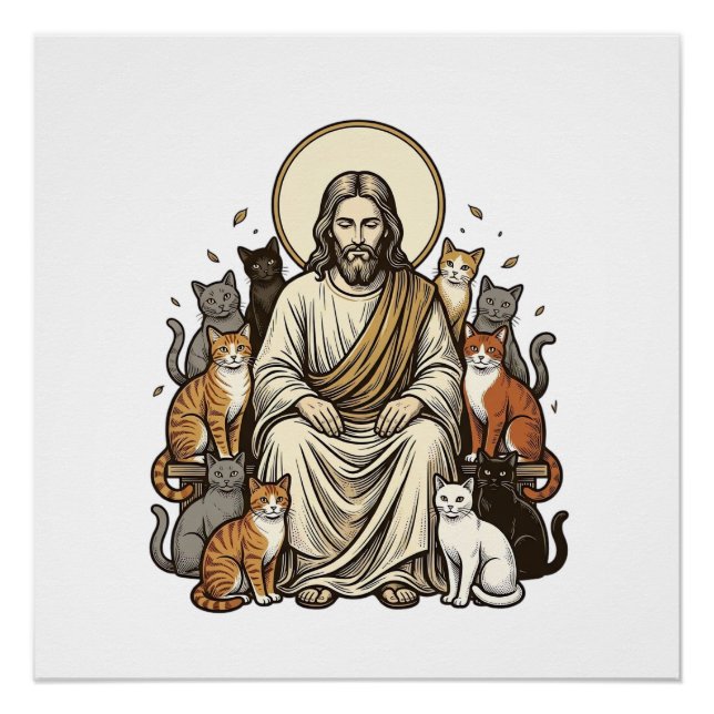 Pôster Jesus e Gatos Vintage (Frente)