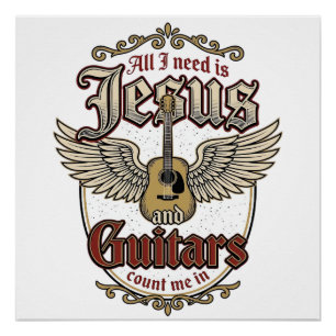 Pôster Jesus e Guitarras Vintage Guitarra Cristã