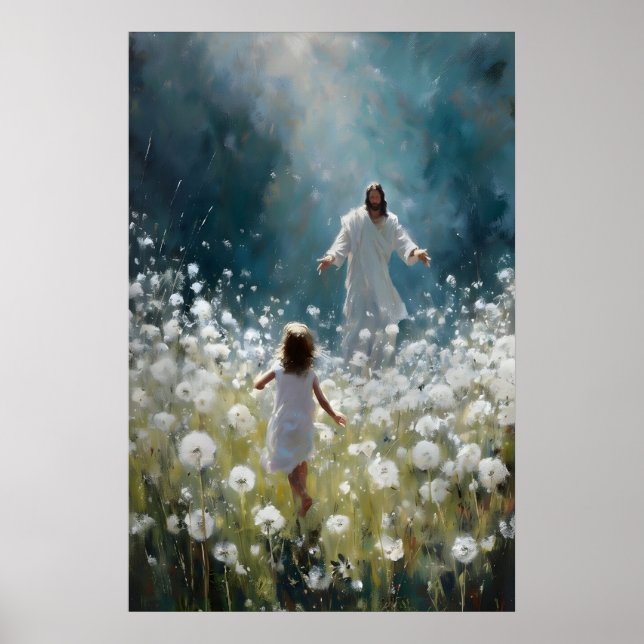 Poster Jesus e Menina no Campo de Dandelions (Frente)