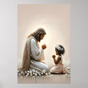 Poster Jesus e Menino Jesus e Criança Negra Cristã