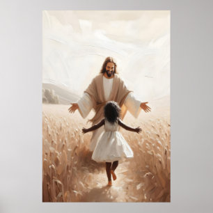 Poster Jesus e Menino Jesus e Cristão Menino Negro